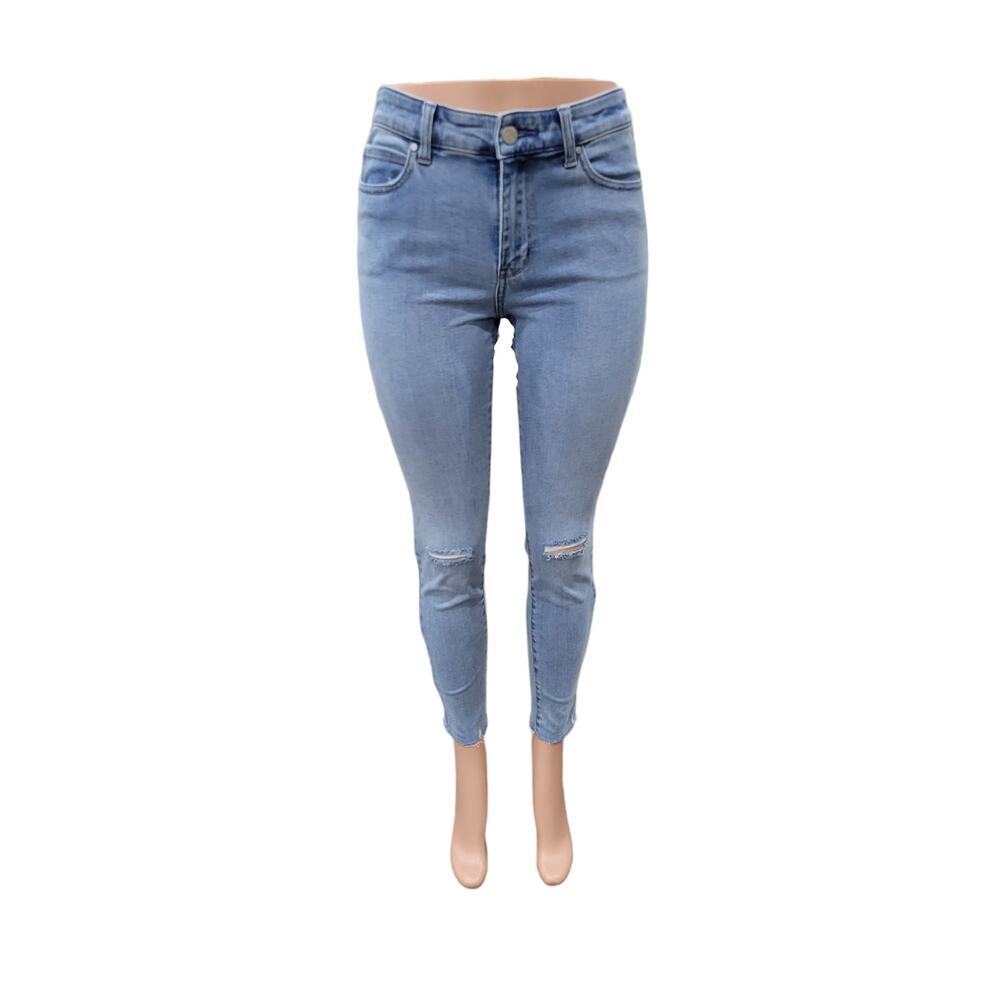 UNIQLO High Rise Distressed Jeans Size 27 Light Wash Stretch Denim‎ Ankle